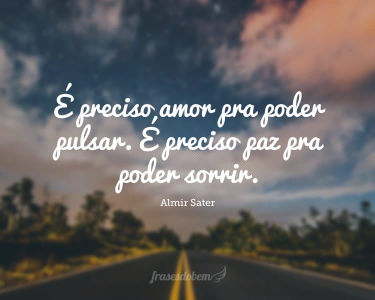 É preciso amor pra poder pulsar. É preciso paz pra poder sorrir.