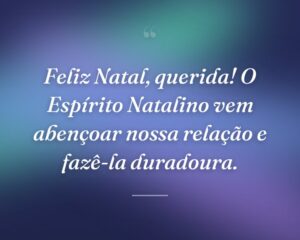 Feliz Natal, querida! O Espírito Natalino vem abençoar nossa relação e fazê-la duradoura.