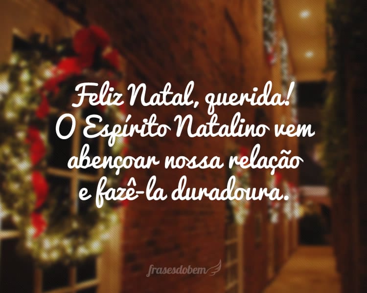 Feliz Natal, querida! O Espírito Natalino vem abençoar nossa relação e fazê-la duradoura.