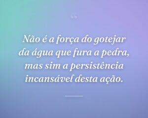 Não é a força do gotejar da água que fura a pedra, mas sim a persistência incansável desta ação.