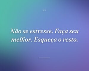Não se estresse. Faça seu melhor. Esqueça o resto.