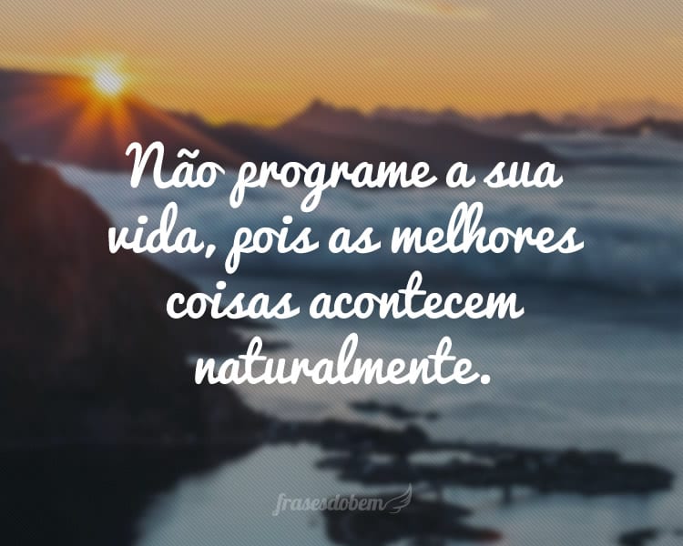 Não programe a sua vida, pois as melhores coisas acontecem naturalmente.