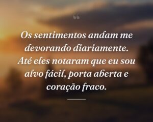 Os sentimentos andam me devorando diariamente. Até eles notaram que eu sou alvo fácil, porta aberta e coração fraco.