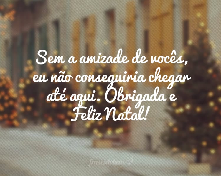 Sem a amizade de vocês, eu não conseguiria chegar até aqui. Obrigada e Feliz Natal!