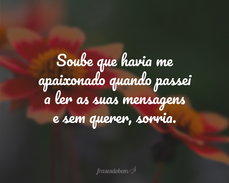 Soube que havia me apaixonado quando passei a ler as suas mensagens e sem querer, sorria.