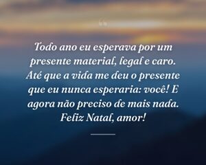 Todo ano eu esperava por um presente material, legal e caro. Até que a vida me deu o presente que eu nunca esperaria: você! E agora não preciso de mais nada. Feliz Natal, amor!