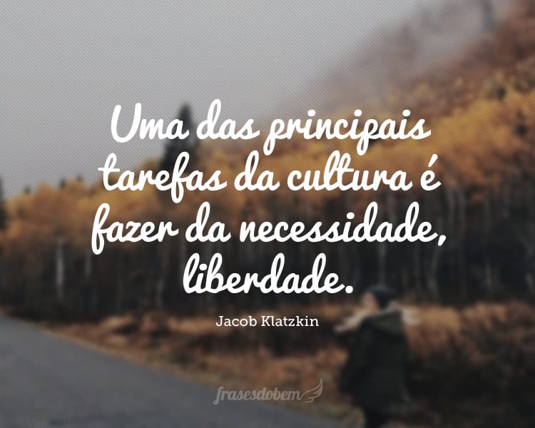 Uma das principais tarefas da cultura é fazer da necessidade, liberdade.