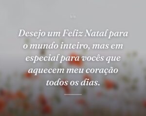 Desejo um Feliz Natal para o mundo inteiro, mas em especial para vocês que aquecem meu coração todos os dias.