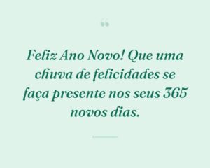 Feliz Ano Novo! Que uma chuva de felicidades se faça presente nos seus 365 novos dias.