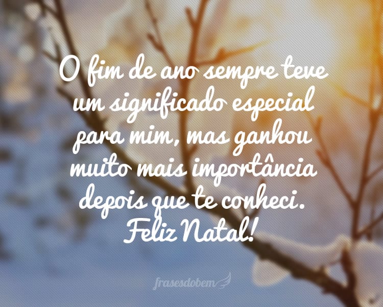 O fim de ano sempre teve um significado especial para mim, mas ganhou muito mais importância depois que te conheci. Feliz Natal!