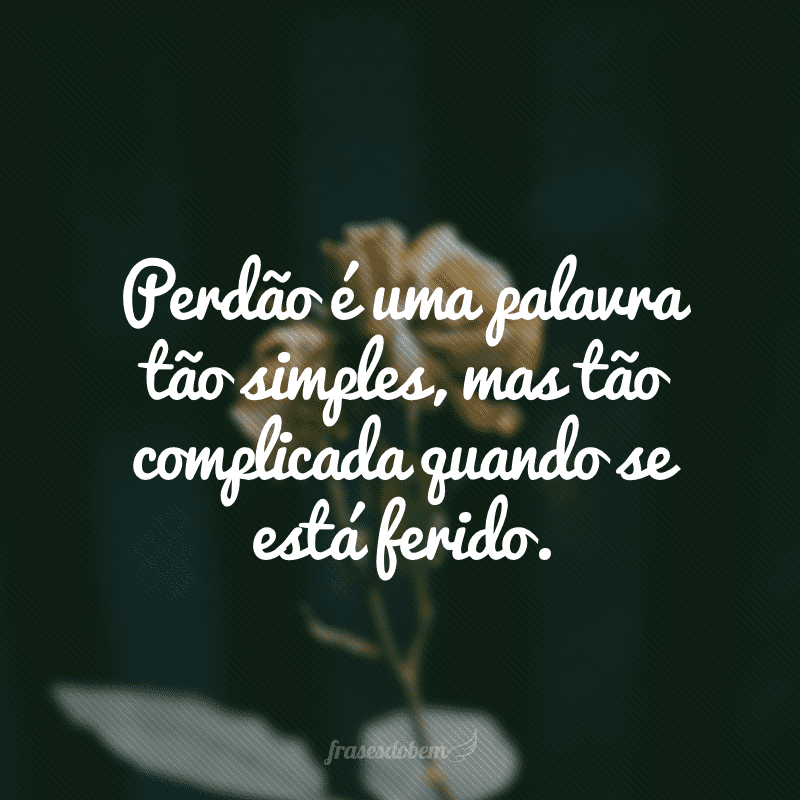 Perdão é uma palavra tão simples, mas tão complicada quando se está ferido.