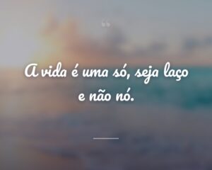 A vida é uma só, seja laço e não nó.