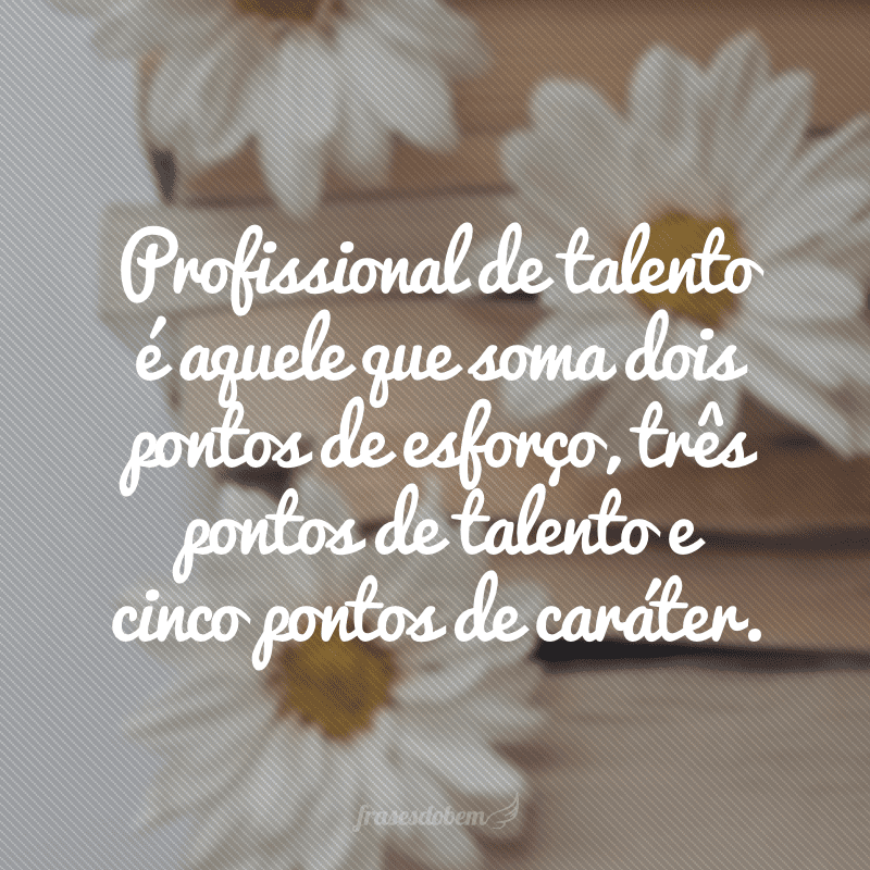 Profissional de talento é aquele que soma dois pontos de esforço, três pontos de talento e cinco pontos de caráter.