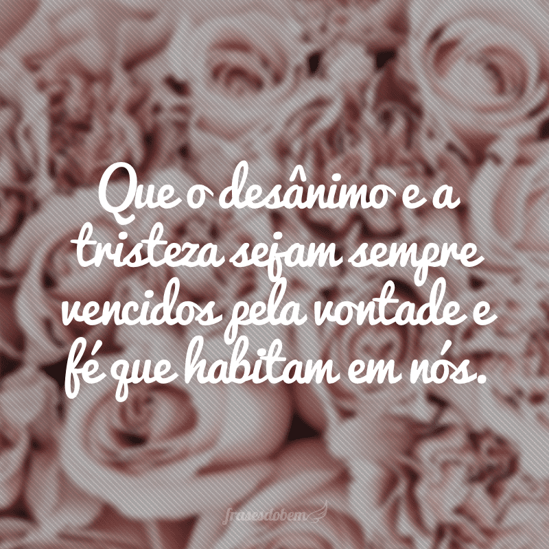 Que o desânimo e a tristeza sejam sempre vencidos pela vontade e fé que habitam em nós.