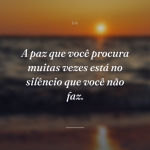 A paz que você procura muitas vezes está no silêncio que você não faz.