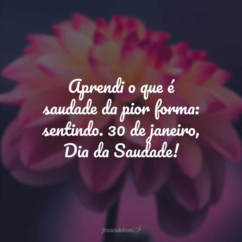 Aprendi o que é saudade da pior forma: sentindo. 30 de janeiro, Dia da Saudade!