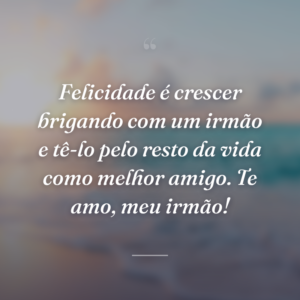 Felicidade é crescer brigando com um irmão e tê-lo pelo resto da vida como melhor amigo. Te amo, meu irmão!