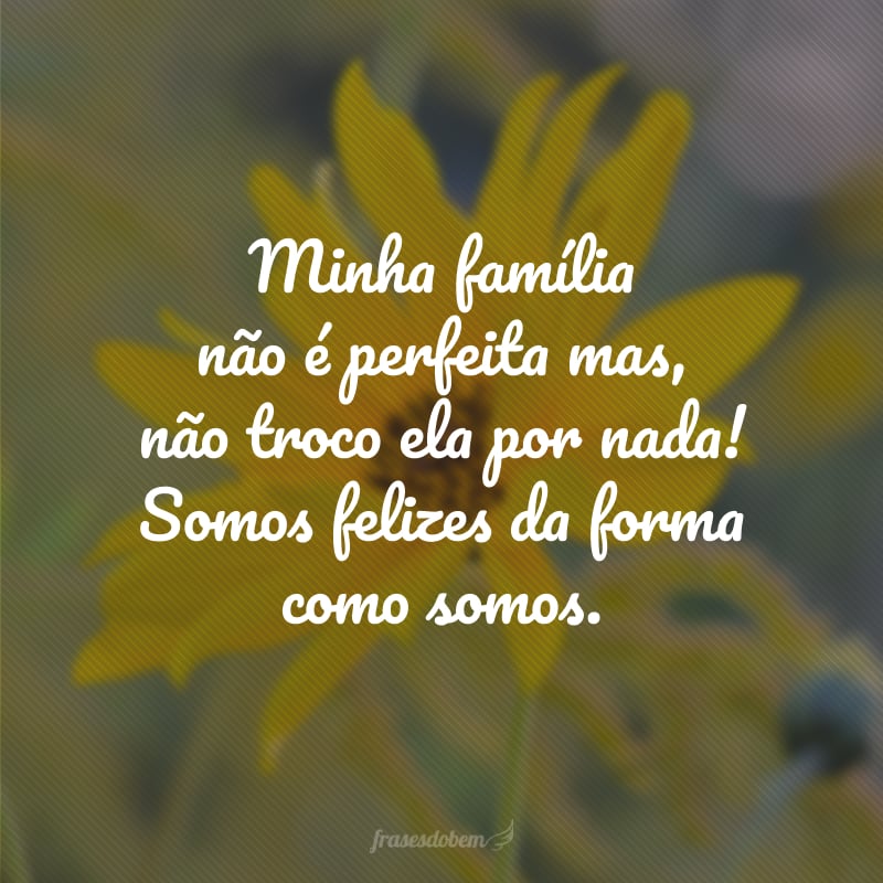 Minha família não é perfeita mas, não troco ela por nada! Somos felizes da forma como somos.