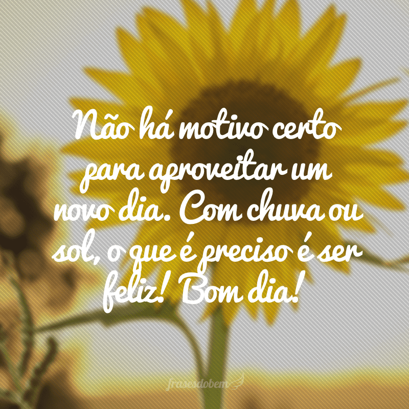 NÃ£o hÃ¡ motivo certo para aproveitar um novo dia. Com chuva ou sol, o que Ã© preciso Ã© ser feliz! Bom dia!