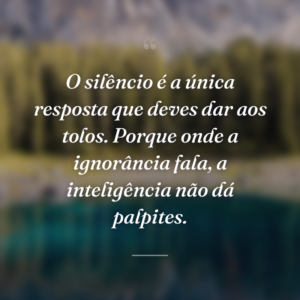 O silêncio é a única resposta que deves dar aos tolos. Porque onde a ignorância fala, a inteligência não dá palpites.