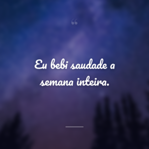 Eu bebi saudade a semana inteira.