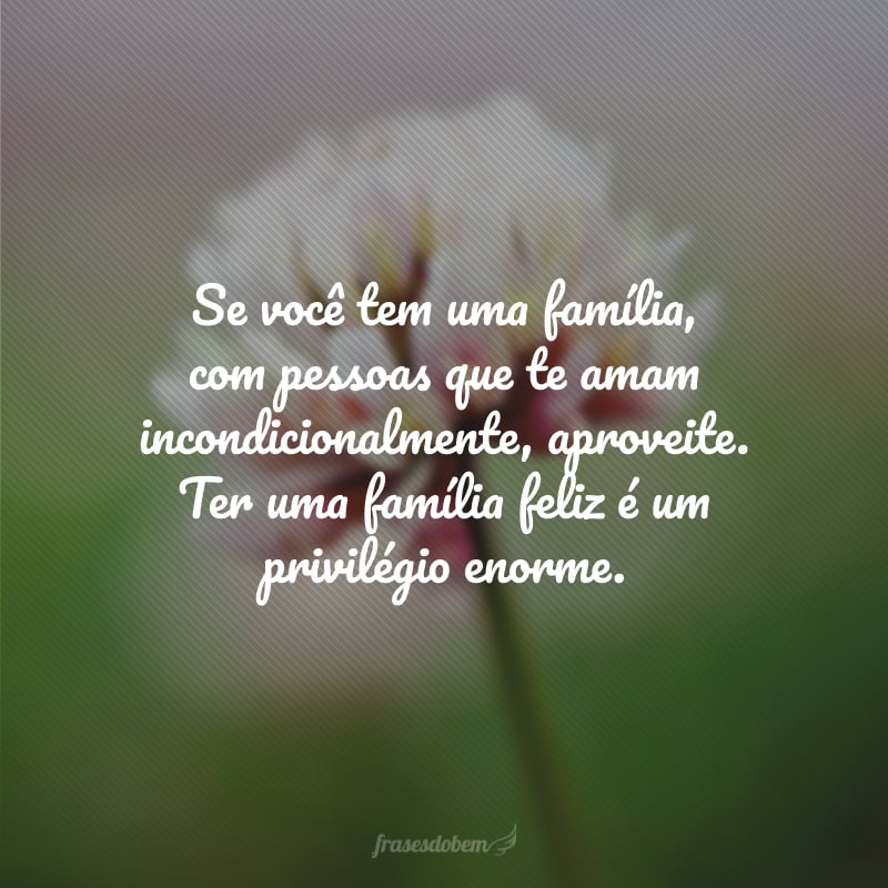 Se você tem uma família, com pessoas que te amam incondicionalmente, aproveite. Ter uma família feliz é um privilégio enorme.