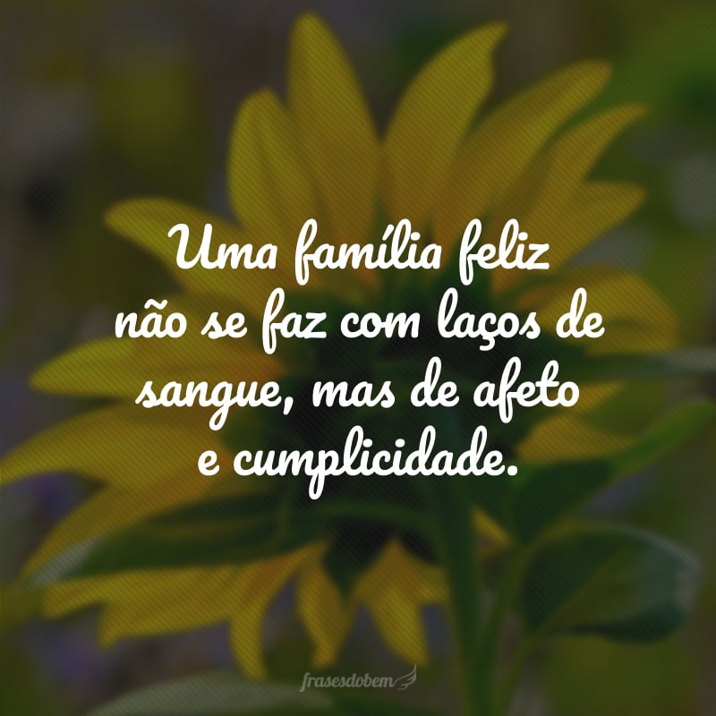 Uma família feliz não se faz com laços de sangue, mas de afeto e cumplicidade.