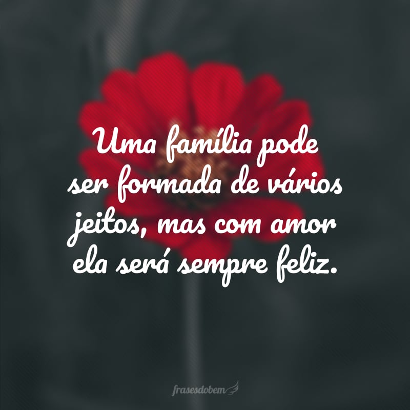 Uma família pode ser formada de vários jeitos, mas com amor ela será sempre feliz.