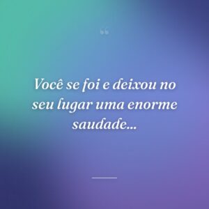 Você se foi e deixou no seu lugar uma enorme saudade...