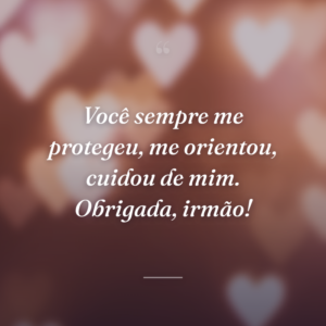 Você sempre me protegeu, me orientou, cuidou de mim. Obrigada, irmão!