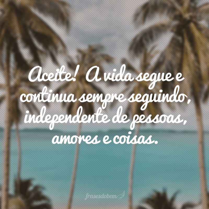 Aceite! A vida segue e continua sempre seguindo, independente de pessoas, amores e coisas.