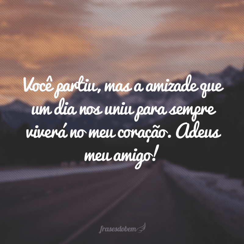 Você partiu, mas a amizade que um dia nos uniu para sempre viverá no meu coração. Adeus meu amigo!