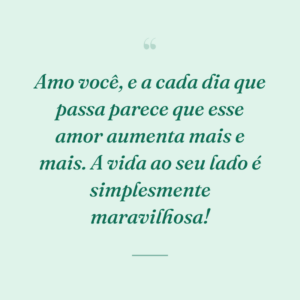 Amo você, e a cada dia que passa parece que esse amor aumenta mais e mais. A vida ao seu lado é simplesmente maravilhosa!