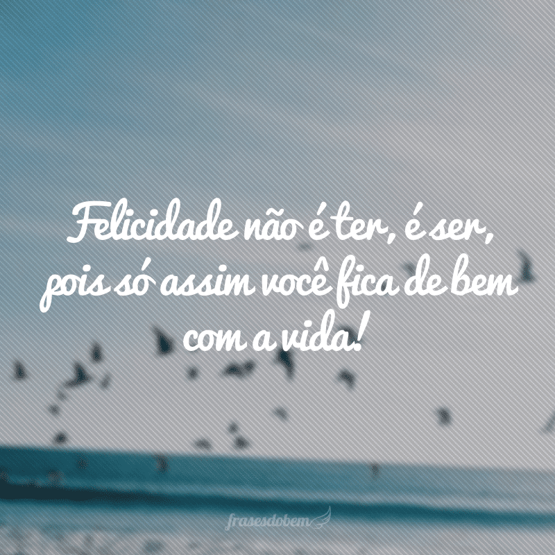 Felicidade não é ter, é ser, pois só assim você fica de bem com a vida!