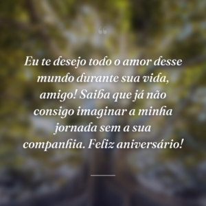 Eu te desejo todo o amor desse mundo durante sua vida, amigo! Saiba que já não consigo imaginar a minha jornada sem a sua companhia. Feliz aniversário!