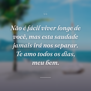 Não é fácil viver longe de você, mas esta saudade jamais irá nos separar. Te amo todos os dias, meu bem.