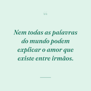 Nem todas as palavras do mundo podem explicar o amor que existe entre irmãos.