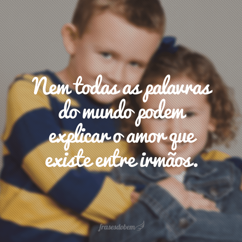 Nem todas as palavras do mundo podem explicar o amor que existe entre irmãos.