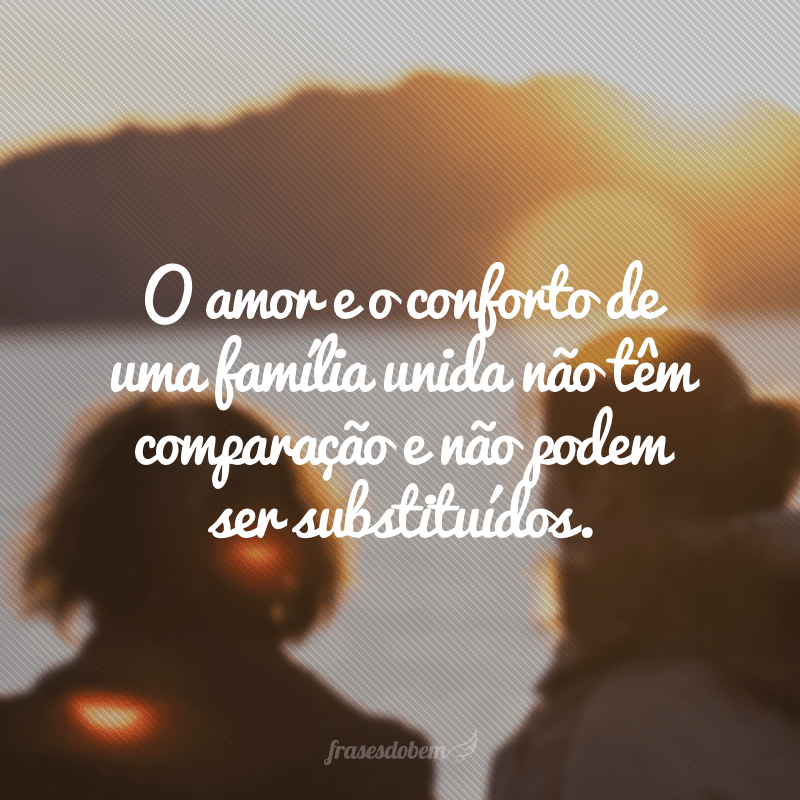 O amor e o conforto de uma família unida não têm comparação e não podem ser substituídos.