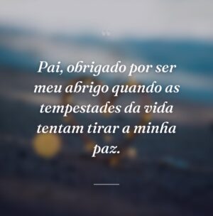 Pai, obrigado por ser meu abrigo quando as tempestades da vida tentam tirar a minha paz.