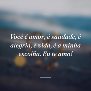 Você é amor, é saudade, é alegria, é vida, é a minha escolha. Eu te amo!