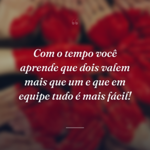 Com o tempo você aprende que dois valem mais que um e que em equipe tudo é mais fácil!