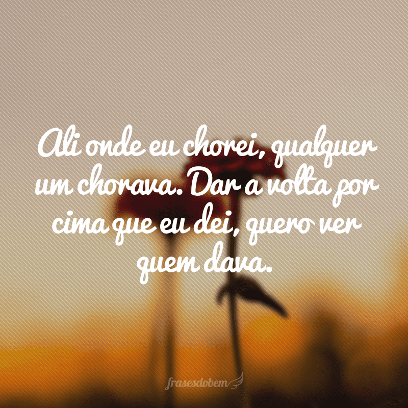 Ali onde eu chorei, qualquer um chorava. Dar a volta por cima que eu dei, quero ver quem dava.