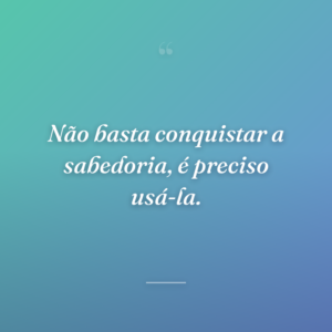 Não basta conquistar a sabedoria, é preciso usá-la.