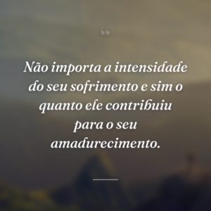 Não importa a intensidade do seu sofrimento e sim o quanto ele contribuiu para o seu amadurecimento.