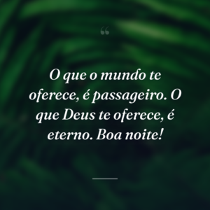 O que o mundo te oferece, é passageiro. O que Deus te oferece, é eterno. Boa noite!