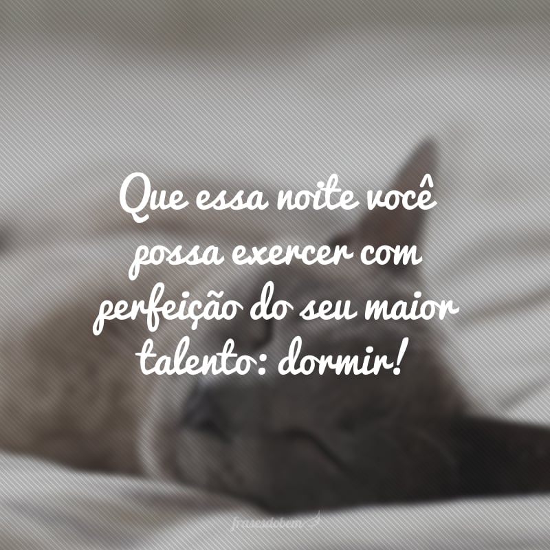 Que essa noite você possa exercer com perfeição do seu maior talento: dormir!