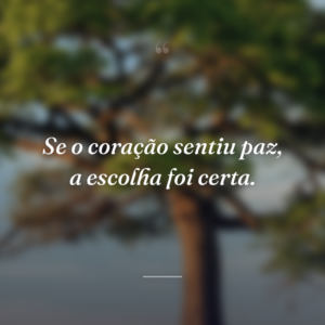 Se o coração sentiu paz, a escolha foi certa.