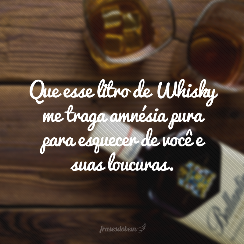 Que esse litro de Whisky me traga amnésia pura para esquecer de você e suas loucuras.