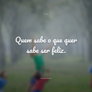 Quem sabe o que quer sabe ser feliz.